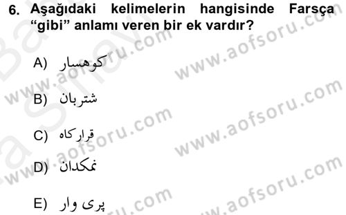 Osmanlı Türkçesi Grameri 2 Dersi 2015 - 2016 Yılı (Vize) Ara Sınav Soruları 6. Soru