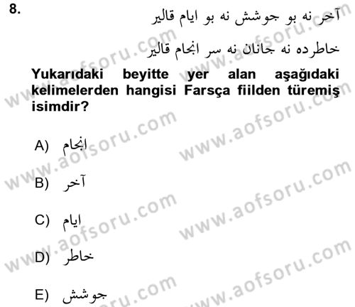 Osmanlı Türkçesi Grameri 2 Dersi 2015 - 2016 Yılı (Vize) Ara Sınav Soruları 8. Soru