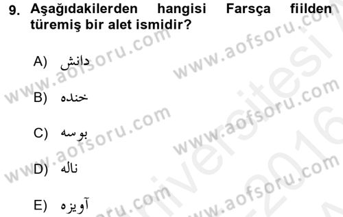 Osmanlı Türkçesi Grameri 2 Dersi 2015 - 2016 Yılı (Vize) Ara Sınav Soruları 9. Soru