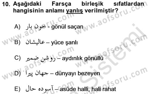 Osmanlı Türkçesi Grameri 2 Dersi 2015 - 2016 Yılı (Final) Dönem Sonu Sınav Soruları 10. Soru