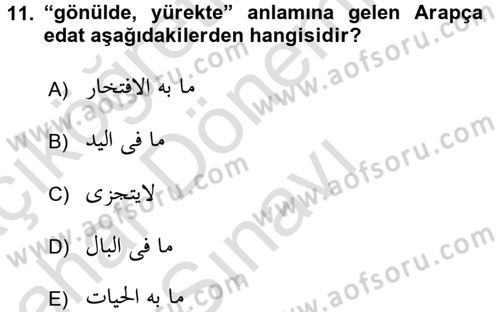 Osmanlı Türkçesi Grameri 2 Dersi 2015 - 2016 Yılı (Final) Dönem Sonu Sınav Soruları 11. Soru