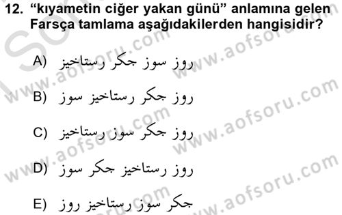 Osmanlı Türkçesi Grameri 2 Dersi 2015 - 2016 Yılı (Final) Dönem Sonu Sınav Soruları 12. Soru
