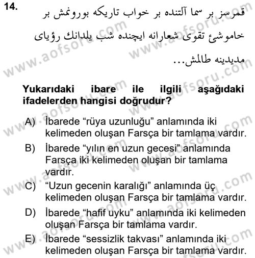 Osmanlı Türkçesi Grameri 2 Dersi 2015 - 2016 Yılı (Final) Dönem Sonu Sınav Soruları 14. Soru