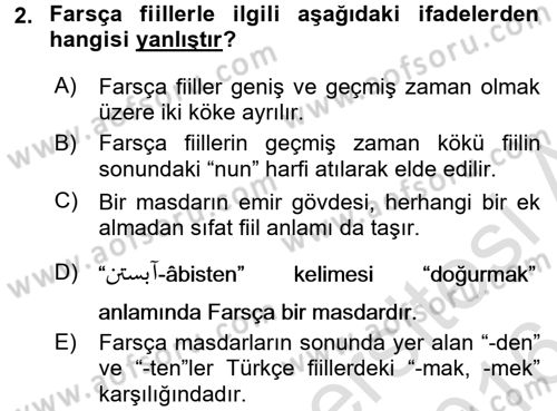 Osmanlı Türkçesi Grameri 2 Dersi 2015 - 2016 Yılı (Final) Dönem Sonu Sınav Soruları 2. Soru