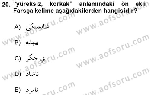 Osmanlı Türkçesi Grameri 2 Dersi 2015 - 2016 Yılı (Final) Dönem Sonu Sınav Soruları 20. Soru