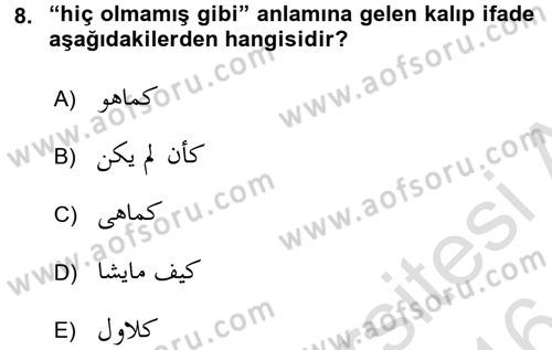 Osmanlı Türkçesi Grameri 2 Dersi 2015 - 2016 Yılı (Final) Dönem Sonu Sınav Soruları 8. Soru