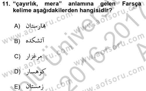 Osmanlı Türkçesi Grameri 2 Dersi 2016 - 2017 Yılı (Vize) Ara Sınav Soruları 11. Soru