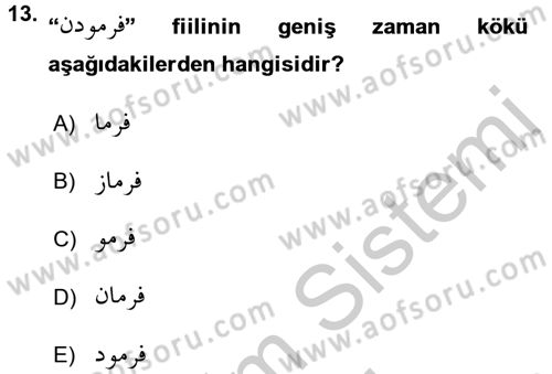 Osmanlı Türkçesi Grameri 2 Dersi 2016 - 2017 Yılı (Vize) Ara Sınav Soruları 13. Soru