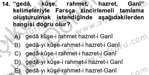 Osmanlı Türkçesi Grameri 2 Dersi 2016 - 2017 Yılı (Vize) Ara Sınav Soruları 14. Soru