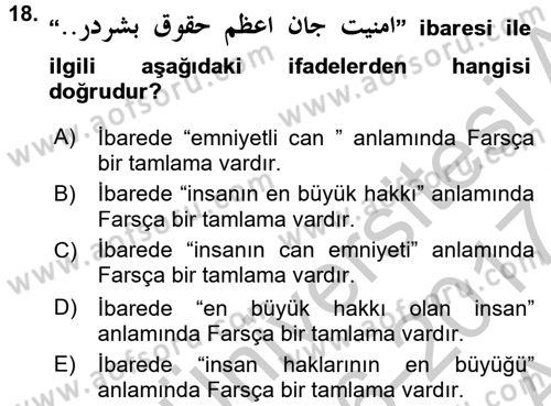 Osmanlı Türkçesi Grameri 2 Dersi 2016 - 2017 Yılı (Vize) Ara Sınav Soruları 18. Soru