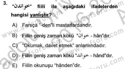 Osmanlı Türkçesi Grameri 2 Dersi 2016 - 2017 Yılı (Vize) Ara Sınav Soruları 3. Soru
