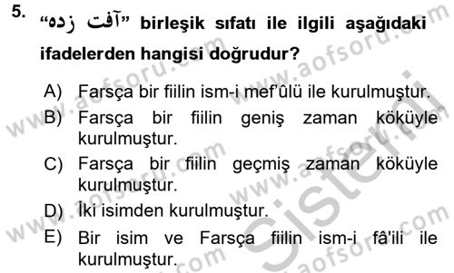 Osmanlı Türkçesi Grameri 2 Dersi 2016 - 2017 Yılı (Vize) Ara Sınav Soruları 5. Soru