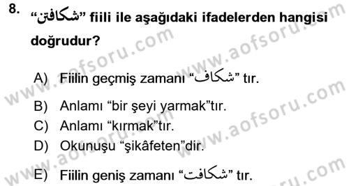 Osmanlı Türkçesi Grameri 2 Dersi 2016 - 2017 Yılı (Vize) Ara Sınav Soruları 8. Soru