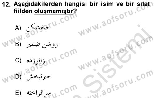 Osmanlı Türkçesi Grameri 2 Dersi 2016 - 2017 Yılı (Final) Dönem Sonu Sınav Soruları 12. Soru