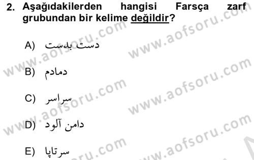 Osmanlı Türkçesi Grameri 2 Dersi 2016 - 2017 Yılı (Final) Dönem Sonu Sınav Soruları 2. Soru