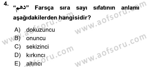 Osmanlı Türkçesi Grameri 2 Dersi 2016 - 2017 Yılı (Final) Dönem Sonu Sınav Soruları 4. Soru