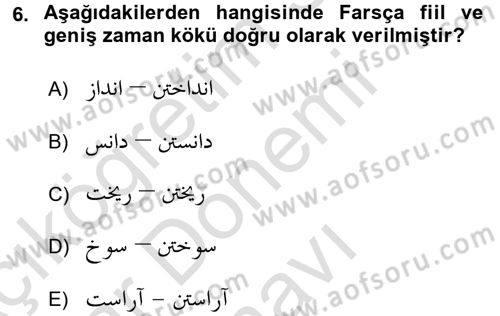 Osmanlı Türkçesi Grameri 2 Dersi 2016 - 2017 Yılı (Final) Dönem Sonu Sınav Soruları 6. Soru