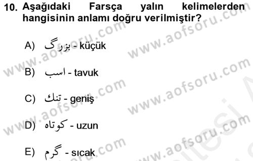 Osmanlı Türkçesi Grameri 2 Dersi 2017 - 2018 Yılı (Vize) Ara Sınav Soruları 10. Soru