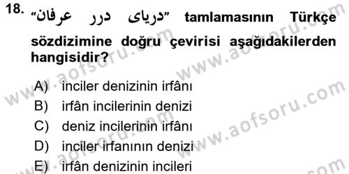 Osmanlı Türkçesi Grameri 2 Dersi 2017 - 2018 Yılı (Vize) Ara Sınav Soruları 18. Soru