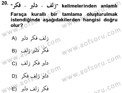 Osmanlı Türkçesi Grameri 2 Dersi 2017 - 2018 Yılı (Vize) Ara Sınav Soruları 20. Soru