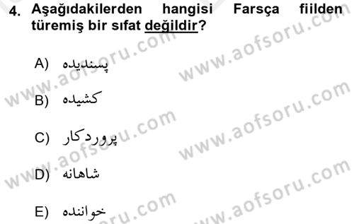 Osmanlı Türkçesi Grameri 2 Dersi 2017 - 2018 Yılı (Vize) Ara Sınav Soruları 4. Soru