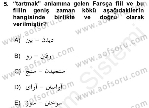 Osmanlı Türkçesi Grameri 2 Dersi 2017 - 2018 Yılı (Vize) Ara Sınav Soruları 5. Soru