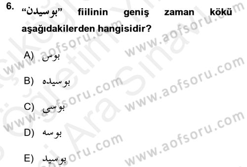 Osmanlı Türkçesi Grameri 2 Dersi 2017 - 2018 Yılı (Vize) Ara Sınav Soruları 6. Soru