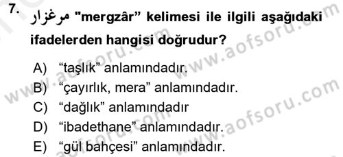 Osmanlı Türkçesi Grameri 2 Dersi 2017 - 2018 Yılı (Vize) Ara Sınav Soruları 7. Soru