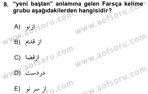 Osmanlı Türkçesi Grameri 2 Dersi 2017 - 2018 Yılı (Vize) Ara Sınav Soruları 8. Soru