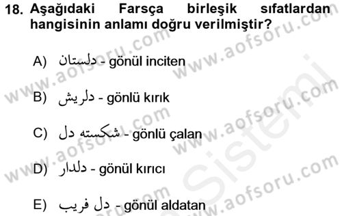 Osmanlı Türkçesi Grameri 2 Dersi 2017 - 2018 Yılı (Final) Dönem Sonu Sınav Soruları 18. Soru
