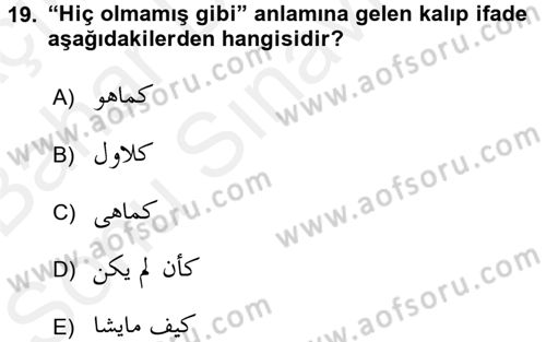 Osmanlı Türkçesi Grameri 2 Dersi 2017 - 2018 Yılı (Final) Dönem Sonu Sınav Soruları 19. Soru