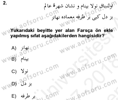 Osmanlı Türkçesi Grameri 2 Dersi 2017 - 2018 Yılı (Final) Dönem Sonu Sınav Soruları 2. Soru