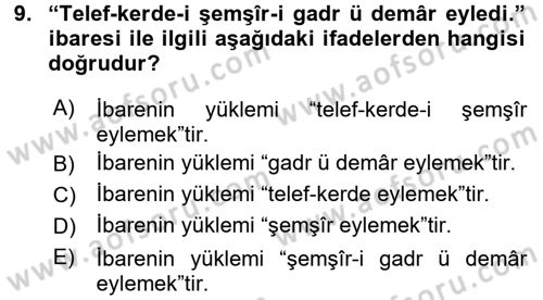 Osmanlı Türkçesi Grameri 2 Dersi 2017 - 2018 Yılı (Final) Dönem Sonu Sınav Soruları 9. Soru