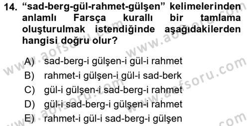 Osmanlı Türkçesi Grameri 2 Dersi 2018 - 2019 Yılı 3 Ders Sınav Soruları 14. Soru