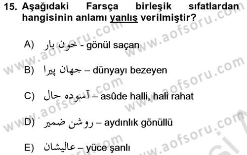 Osmanlı Türkçesi Grameri 2 Dersi 2018 - 2019 Yılı 3 Ders Sınav Soruları 15. Soru