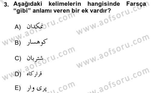Osmanlı Türkçesi Grameri 2 Dersi 2018 - 2019 Yılı 3 Ders Sınav Soruları 3. Soru