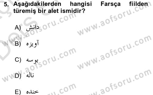 Osmanlı Türkçesi Grameri 2 Dersi 2018 - 2019 Yılı 3 Ders Sınav Soruları 5. Soru