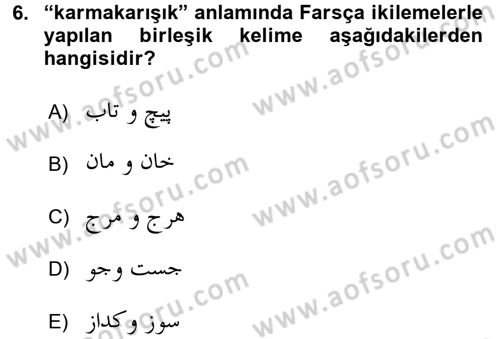 Osmanlı Türkçesi Grameri 2 Dersi 2018 - 2019 Yılı 3 Ders Sınav Soruları 6. Soru