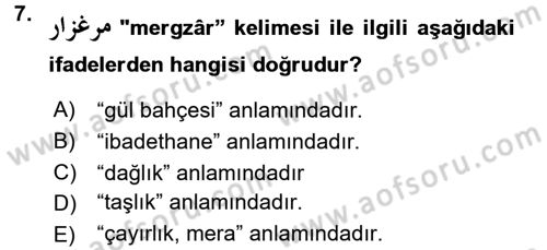 Osmanlı Türkçesi Grameri 2 Dersi 2018 - 2019 Yılı 3 Ders Sınav Soruları 7. Soru