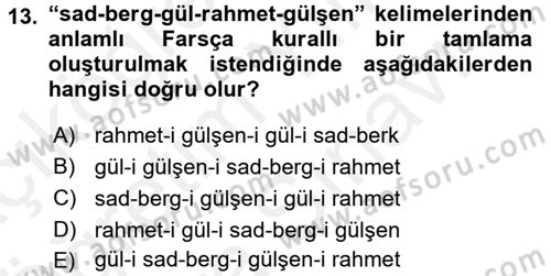 Osmanlı Türkçesi Grameri 2 Dersi 2018 - 2019 Yılı (Vize) Ara Sınav Soruları 13. Soru