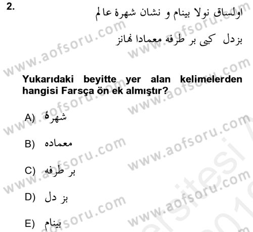 Osmanlı Türkçesi Grameri 2 Dersi 2018 - 2019 Yılı (Vize) Ara Sınav Soruları 2. Soru