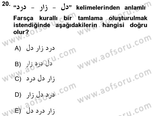 Osmanlı Türkçesi Grameri 2 Dersi 2018 - 2019 Yılı (Vize) Ara Sınav Soruları 20. Soru