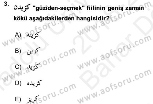 Osmanlı Türkçesi Grameri 2 Dersi 2018 - 2019 Yılı (Vize) Ara Sınav Soruları 3. Soru