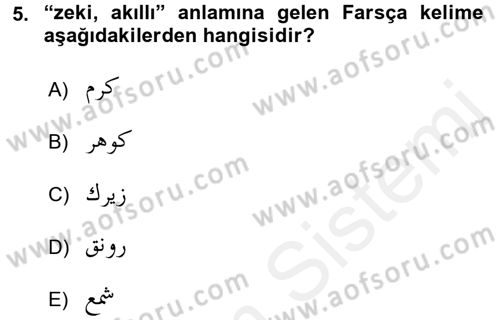 Osmanlı Türkçesi Grameri 2 Dersi 2018 - 2019 Yılı (Vize) Ara Sınav Soruları 5. Soru