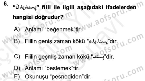 Osmanlı Türkçesi Grameri 2 Dersi 2018 - 2019 Yılı (Vize) Ara Sınav Soruları 6. Soru