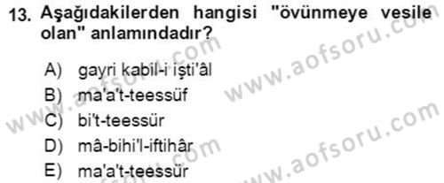 Osmanlı Türkçesi Grameri 2 Dersi 2018 - 2019 Yılı (Final) Dönem Sonu Sınav Soruları 13. Soru