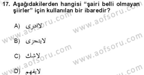 Osmanlı Türkçesi Grameri 2 Dersi 2018 - 2019 Yılı (Final) Dönem Sonu Sınav Soruları 17. Soru