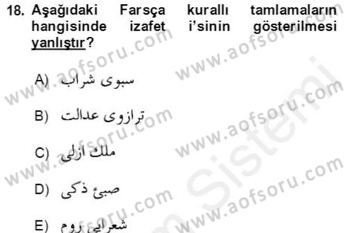 Osmanlı Türkçesi Grameri 2 Dersi 2018 - 2019 Yılı (Final) Dönem Sonu Sınav Soruları 18. Soru