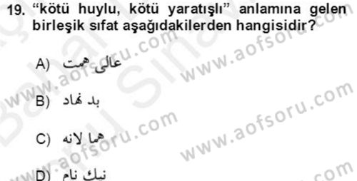 Osmanlı Türkçesi Grameri 2 Dersi 2018 - 2019 Yılı (Final) Dönem Sonu Sınav Soruları 19. Soru