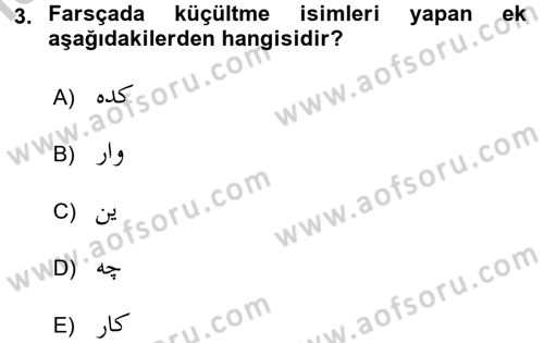 Osmanlı Türkçesi Grameri 2 Dersi 2018 - 2019 Yılı Yaz Okulu Sınav Soruları 3. Soru